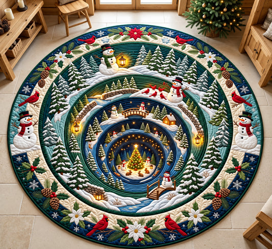 Snowman Winter Forest Quilted Round Mat GFTOPND3156