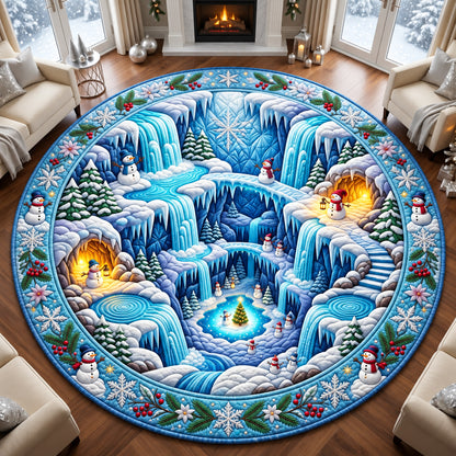 Snowman Frozen Waterfall World Quilted Round Mat GFTOPND3157