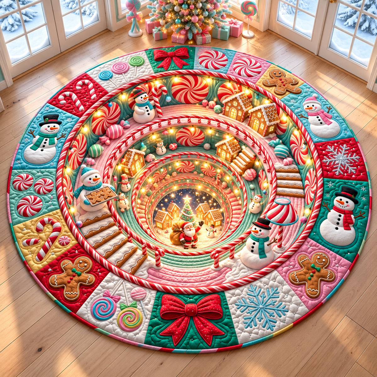 Snowman Christmas Candyland Hole Quilted Round Mat GFTOPND3158