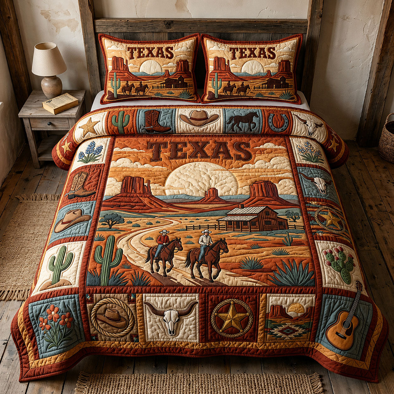 Texas Cowboy 3-Piece Quilted Bedding Set GFTOPND316