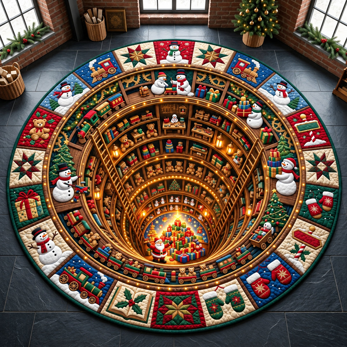 Snowman North Pole Workshop Quilted Round Mat GFTOPND3160