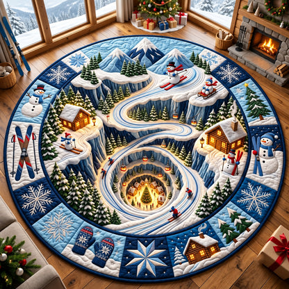 Snowman Ski Village Descent Quilted Round Mat GFTOPND3162