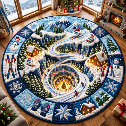 Snowman Ski Village Descent Quilted Round Mat GFTOPND3162