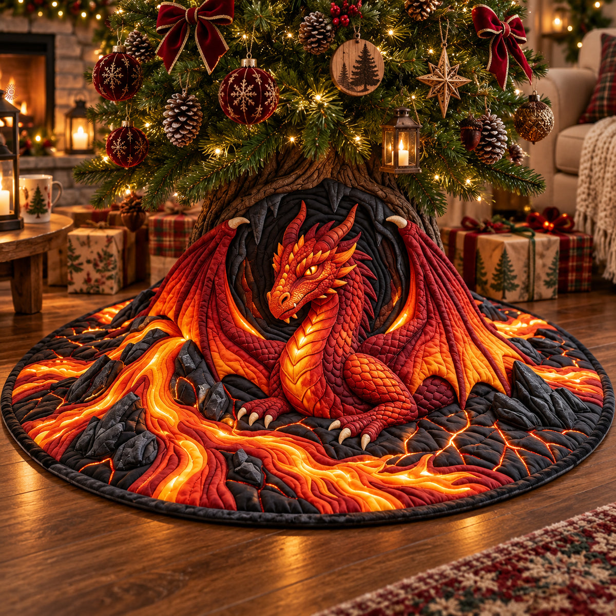 Volcano Dragon Quilted Tree Skirt GFTOPND3163