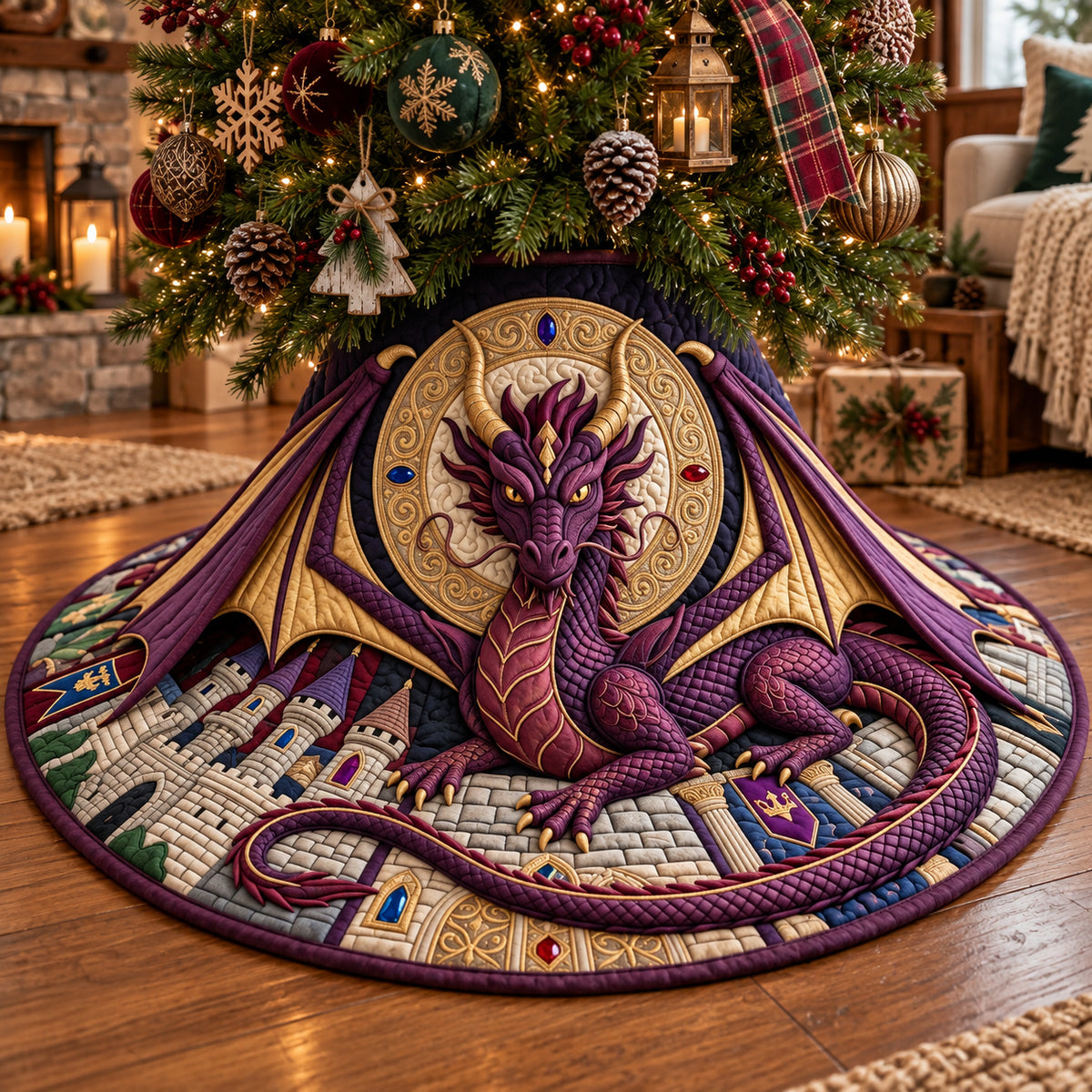 Royal Purple Dragon Quilted Tree Skirt GFTOPND3165