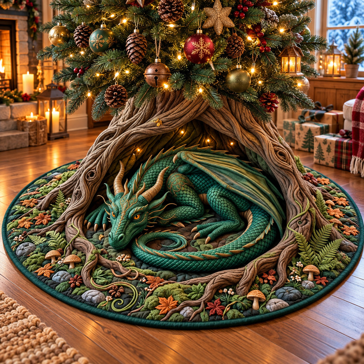 Ancien Tree Sleeping Dragon Quilted Tree Skirt GFTOPND3169