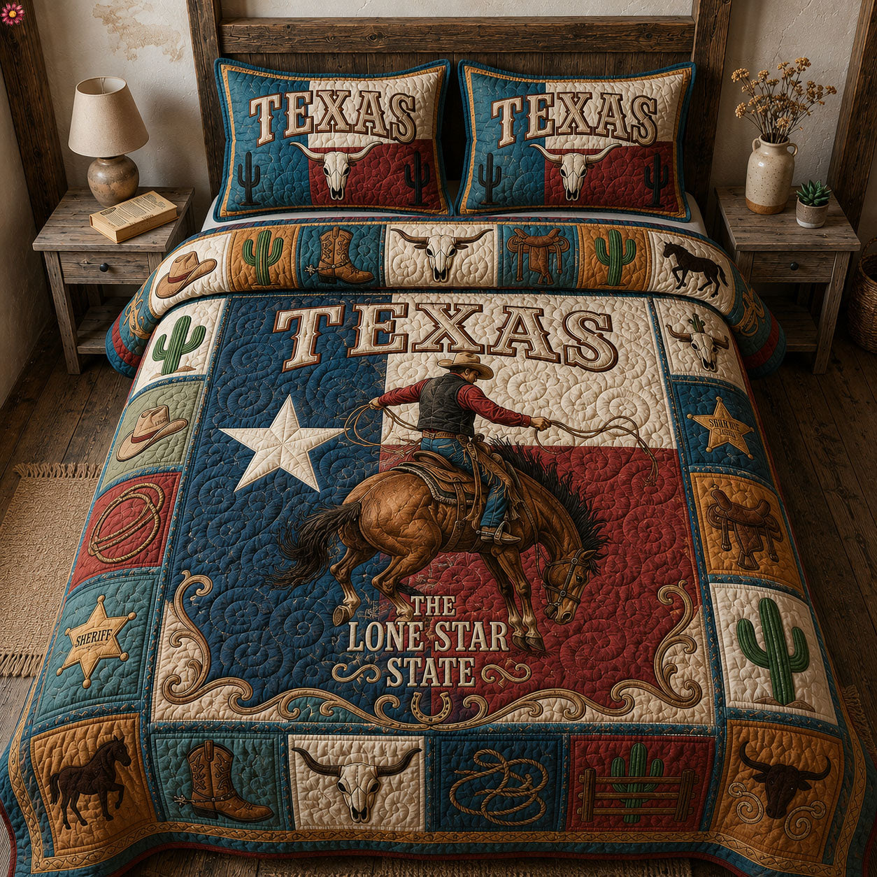 Texas Cowboy 3-Piece Quilted Bedding Set GFTOPND317