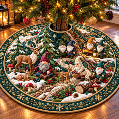 Gnome And Reindeer Forest Quilted Tree Skirt GFTOPND3200