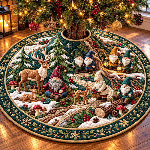 Gnome And Reindeer Forest Quilted Tree Skirt GFTOPND3200