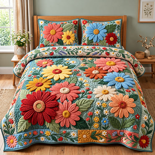 Daisy Patchwork 3-Piece Quilted Bedding Set GFTOPND3202