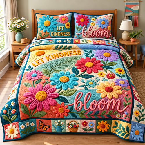 Let Kindness Bloom 3-Piece Quilted Bedding Set GFTOPND3206