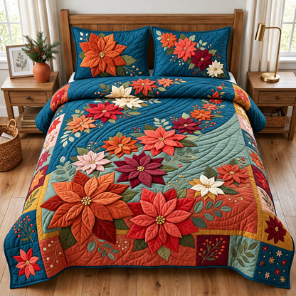 Cascading Poinsettia Waterfall 3-Piece Quilted Bedding Set GFTOPND3211