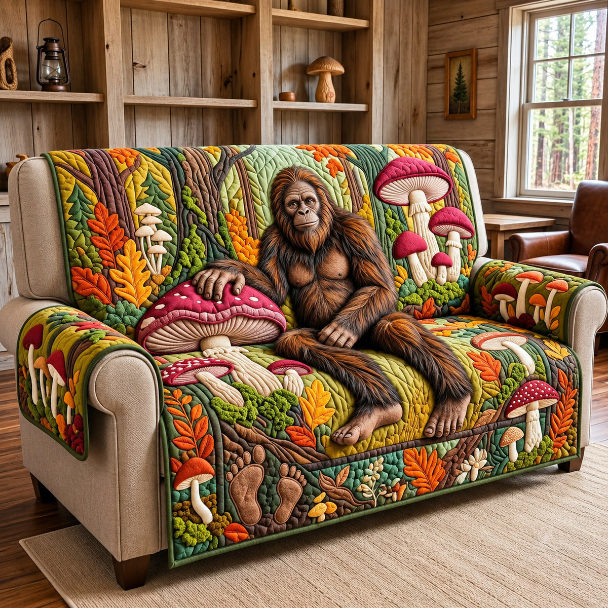 Bigfoot Autumn Mushroom Forest Quilted Sofa Cover GFTOPND3216