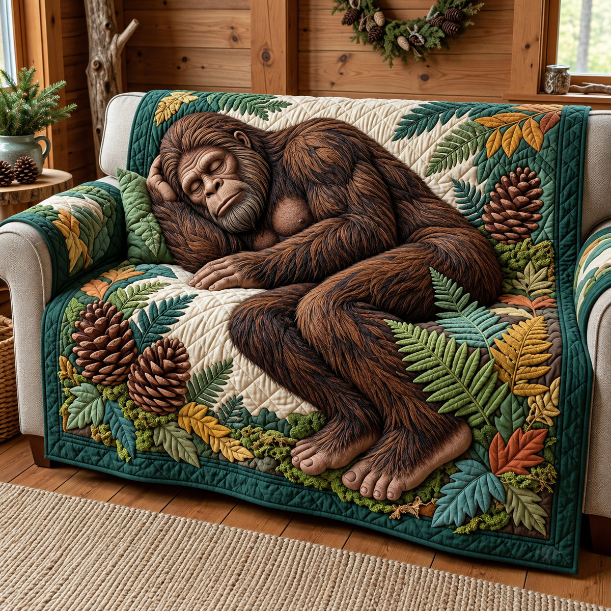 Sleeping Bigfoot Quilted Sofa Cover GFTOPND3219