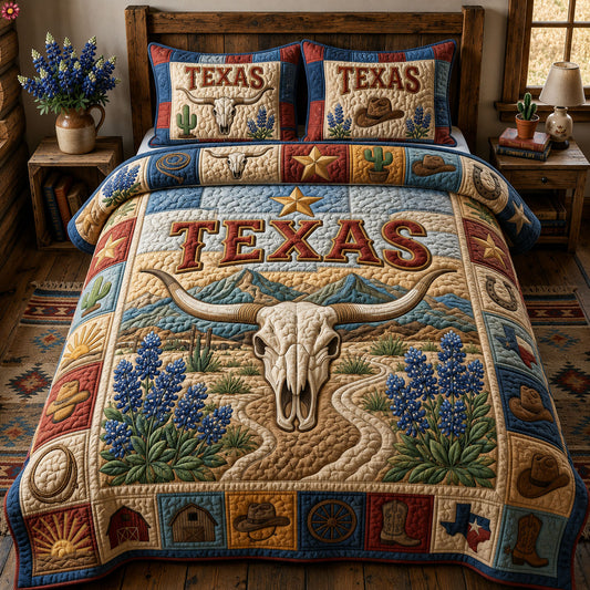 Texas Longhorn 3-Piece Quilted Bedding Set GFTOPND322