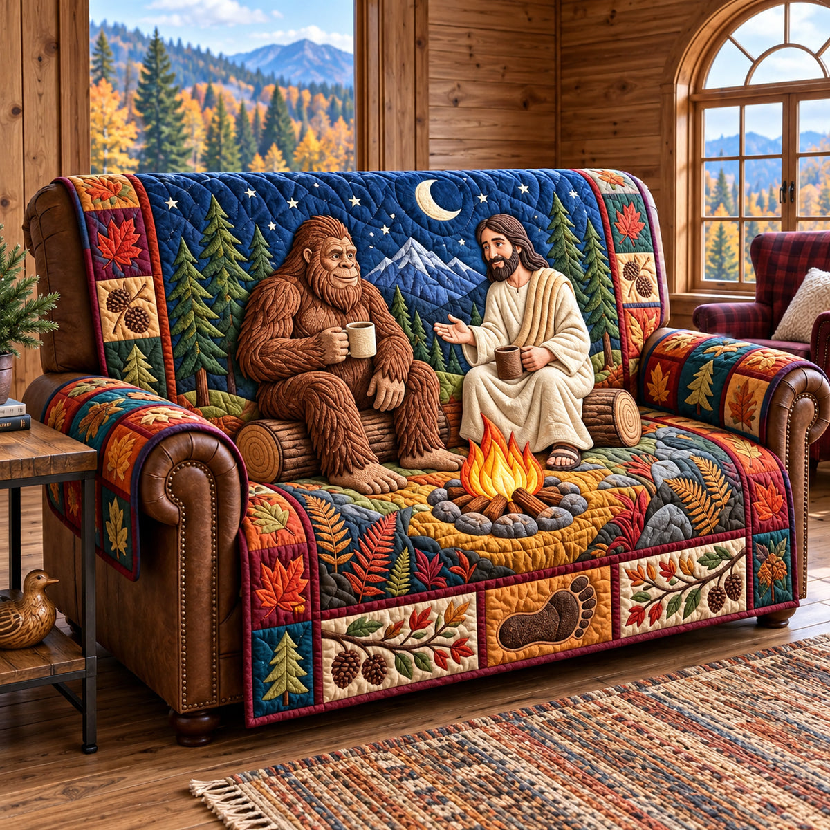 Bigfoot Meets Jesus Quilted Sofa Cover GFTOPND3220