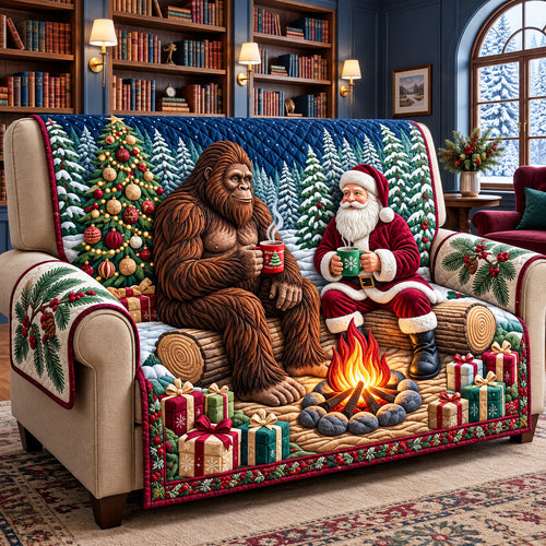 Bigfoot Meets Santa Quilted Sofa Cover GFTOPND3221