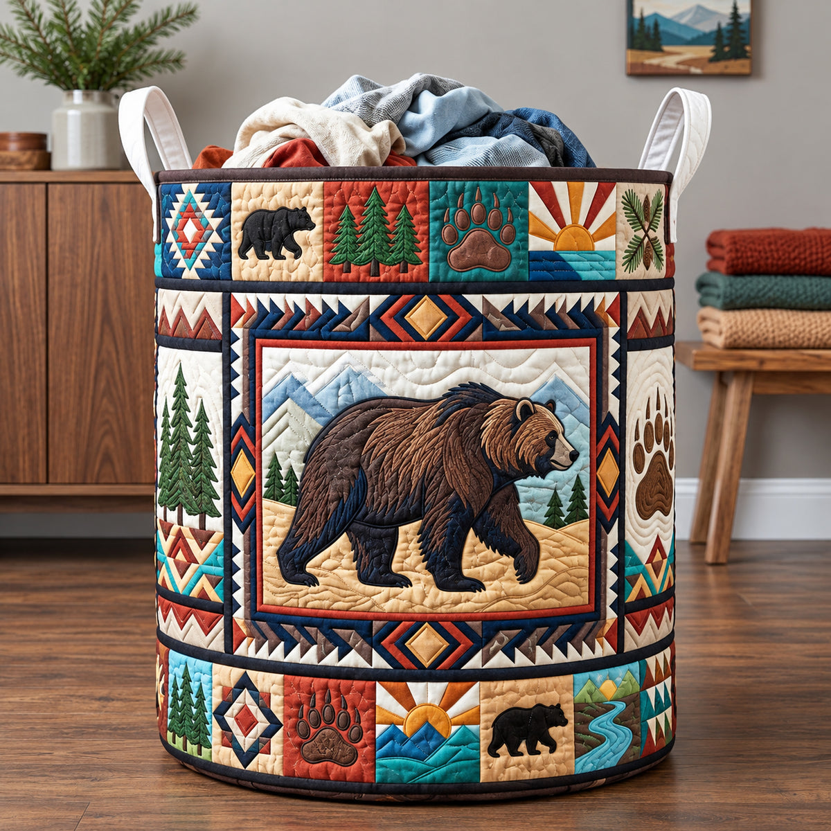 Wilderness Bear Quilted Laundry Basket GFTOPND3240