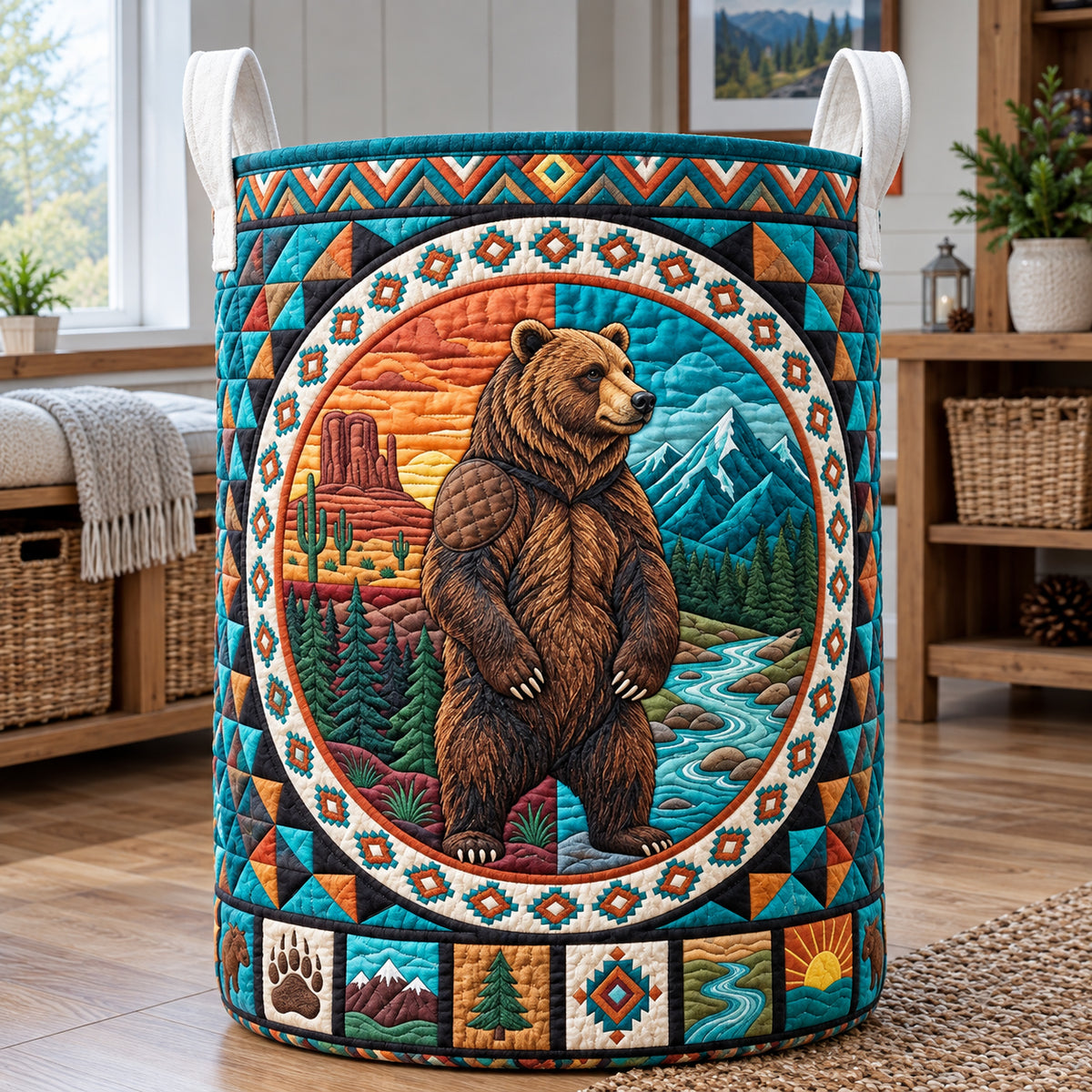 Wilderness Bear Quilted Laundry Basket GFTOPND3242