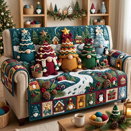 Christmas Gnome Crochet Quilted Sofa Cover GFTOPND3252