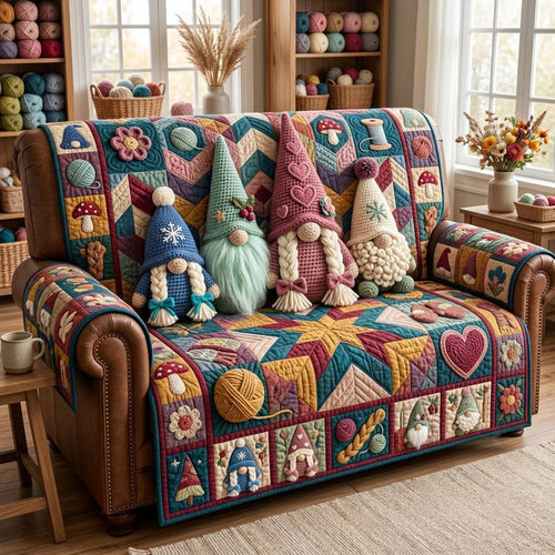 Christmas Gnome Crochet Quilted Sofa Cover GFTOPND3253