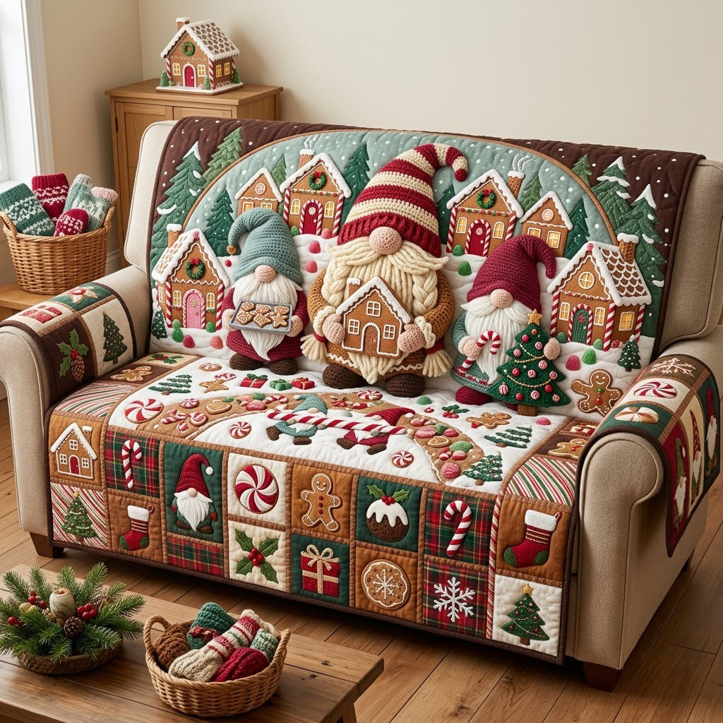 Gnome Christmas Bakery Quilted Sofa Cover GFTOPND3255