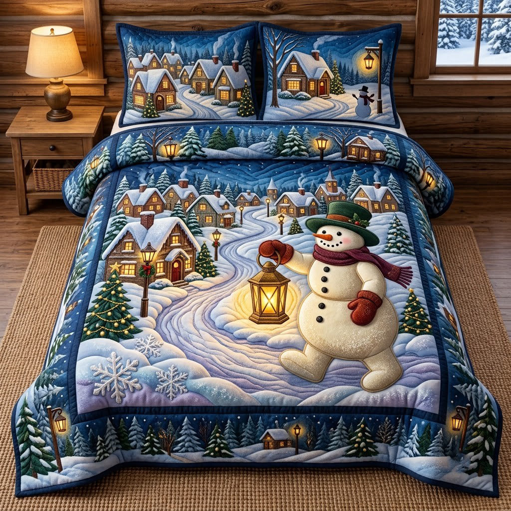 Christmas Snowman 3-Piece Quilted Bedding Set GFTOPND3269