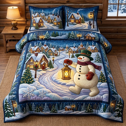 Christmas Snowman 3-Piece Quilted Bedding Set GFTOPND3269