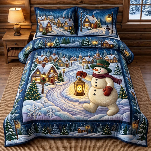Christmas Snowman 3-Piece Quilted Bedding Set GFTOPND3269