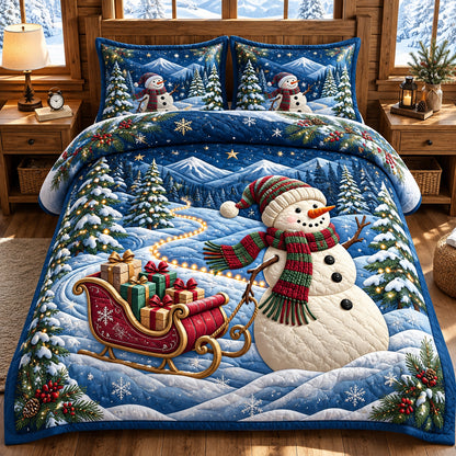 Christmas Snowman 3-Piece Quilted Bedding Set GFTOPND3270