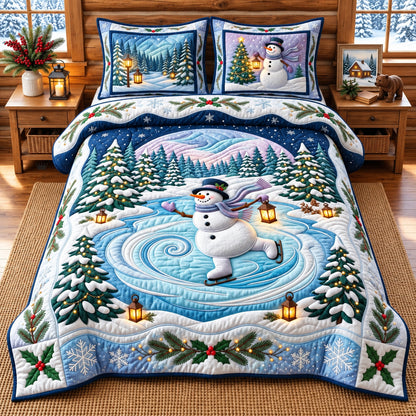 Christmas Snowman 3-Piece Quilted Bedding Set GFTOPND3271