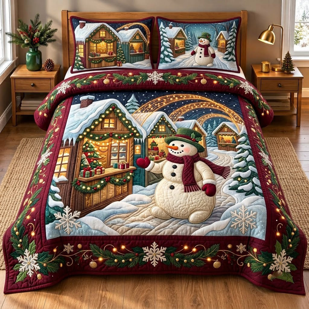Christmas Snowman 3-Piece Quilted Bedding Set GFTOPND3273