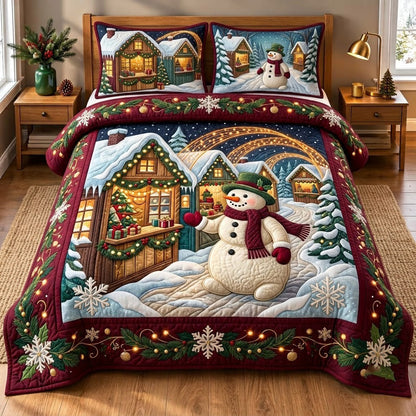 Christmas Snowman 3-Piece Quilted Bedding Set GFTOPND3273