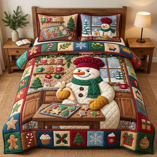 Christmas Snowman Baking 3-Piece Quilted Bedding Set GFTOPND3274