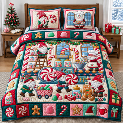 Gnome Candy Factory 3-Piece Quilted Bedding Set GFTOPND3277