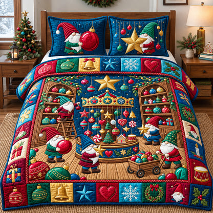 Gnome Ornament Emporium 3-Piece Quilted Bedding Set GFTOPND3278