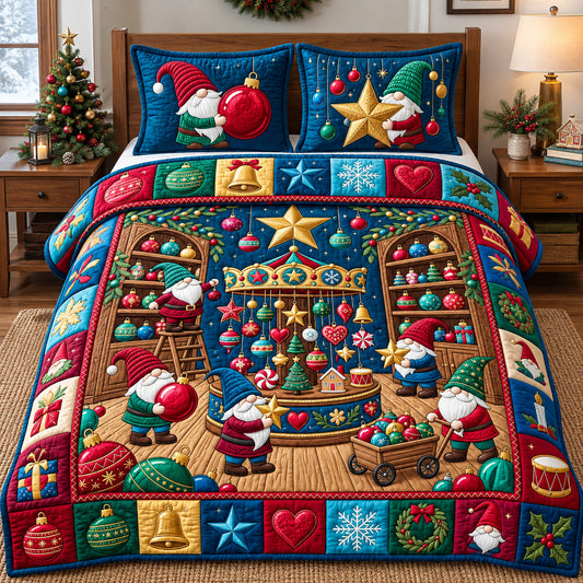 Gnome Ornament Emporium 3-Piece Quilted Bedding Set GFTOPND3278