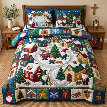 Gnome Christmas Village 3-Piece Quilted Bedding Set GFTOPND3279