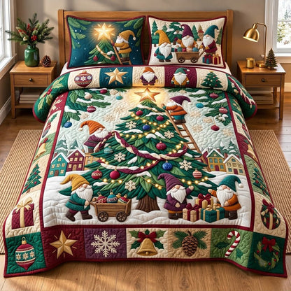 Gnome Christmas Tree 3-Piece Quilted Bedding Set GFTOPND3280
