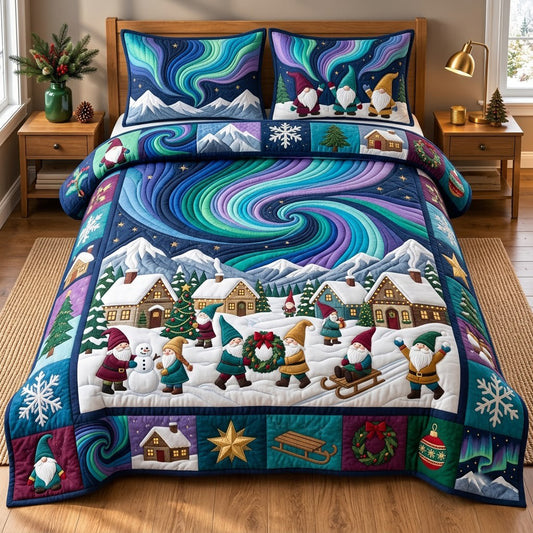 Gnome Aurora Christmas Village 3-Piece Quilted Bedding Set GFTOPND3281