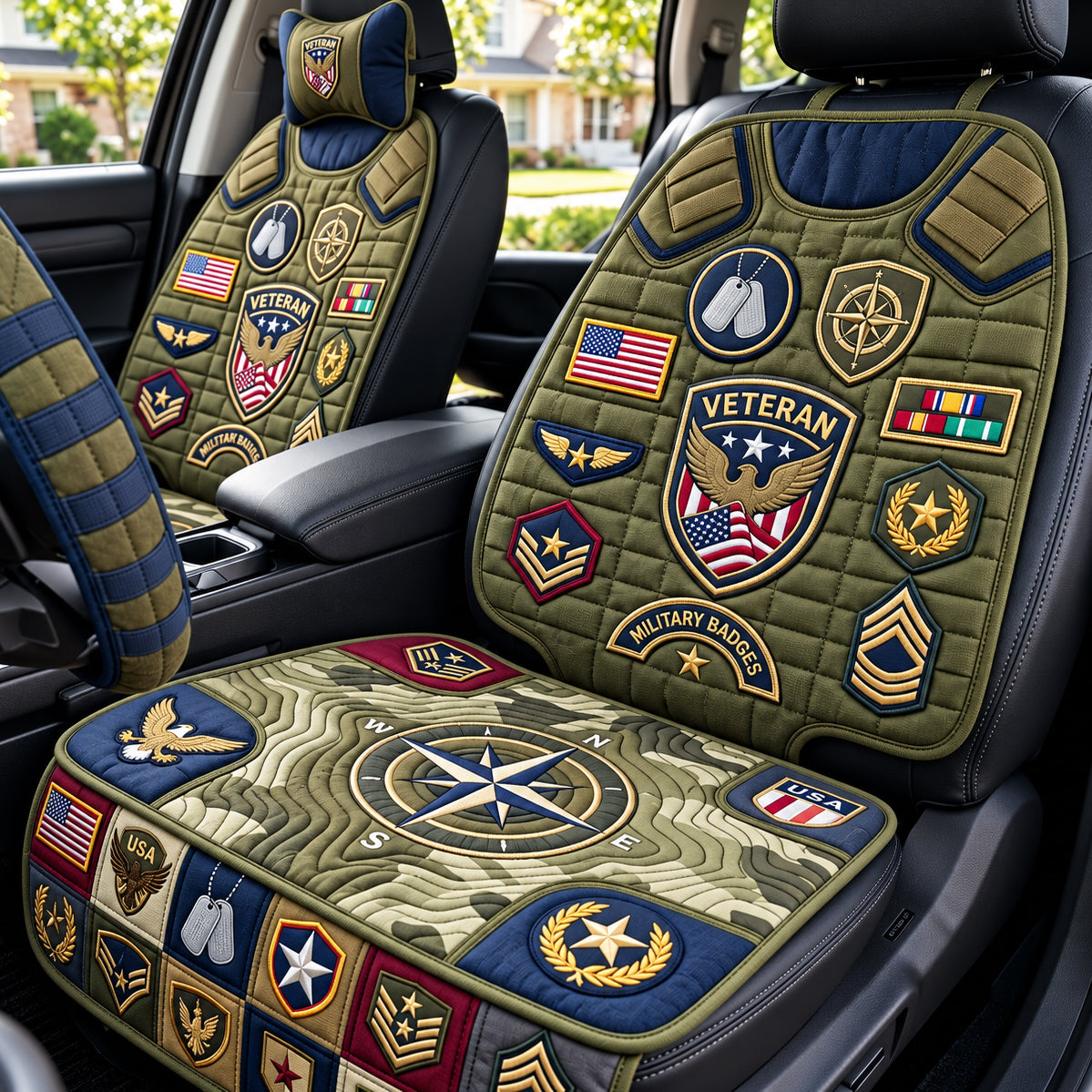 Veteran Tactical Patch Wall Quilted Car Seat Protector GFTOPND3286