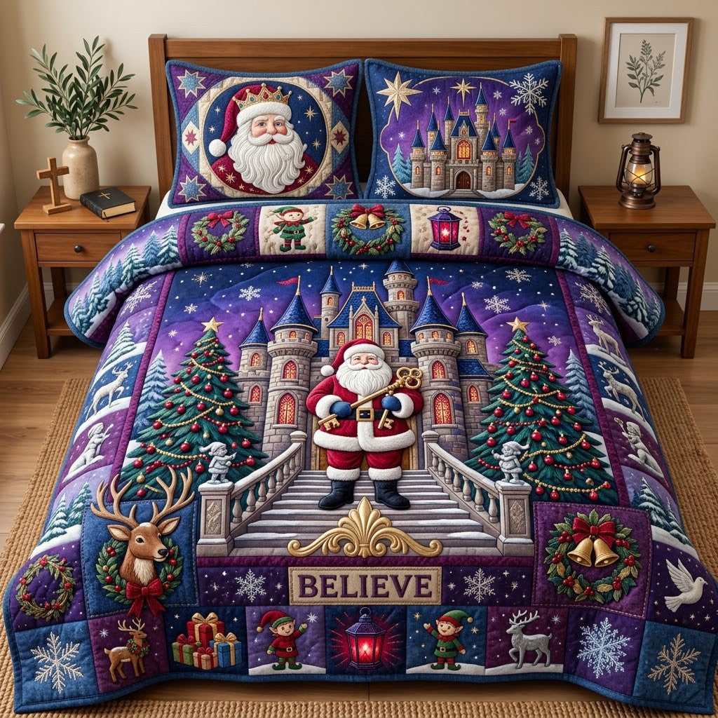 Santa Christmas Castle 3-Piece Quilted Bedding Set GFTOPND3300