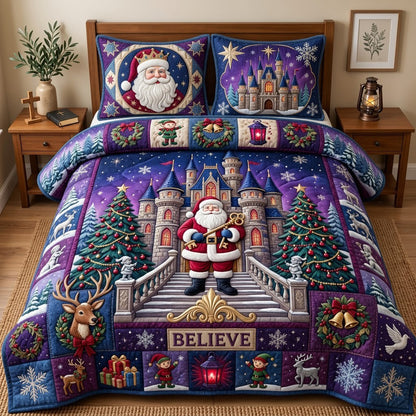 Santa Christmas Castle 3-Piece Quilted Bedding Set GFTOPND3300