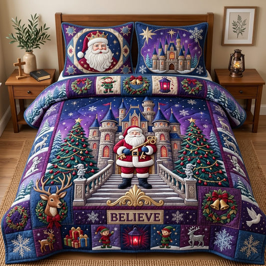 Santa Christmas Castle 3-Piece Quilted Bedding Set GFTOPND3300
