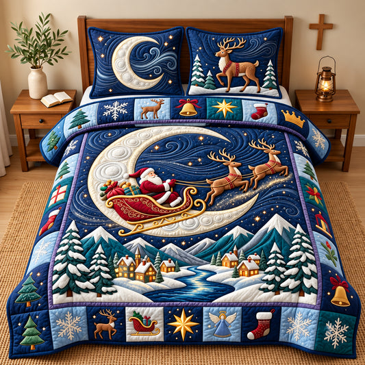 Santa Giant Moon 3-Piece Quilted Bedding Set GFTOPND3302