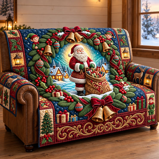 Santa Christmas Wreath Quilted Sofa Cover GFTOPND3304