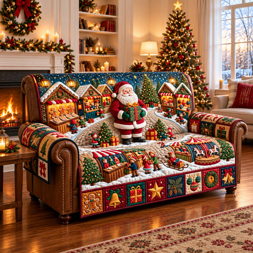 Santa Christmas Market Quilted Sofa Cover GFTOPND3306