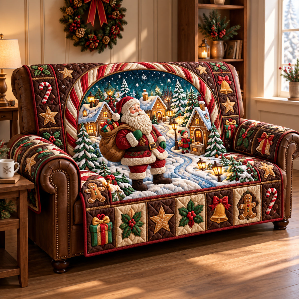 Santa Gingerbread Village Quilted Sofa Cover GFTOPND3308