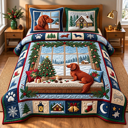 Weenie Christmas Window 3-Piece Quilted Bedding Set GFTOPND3380