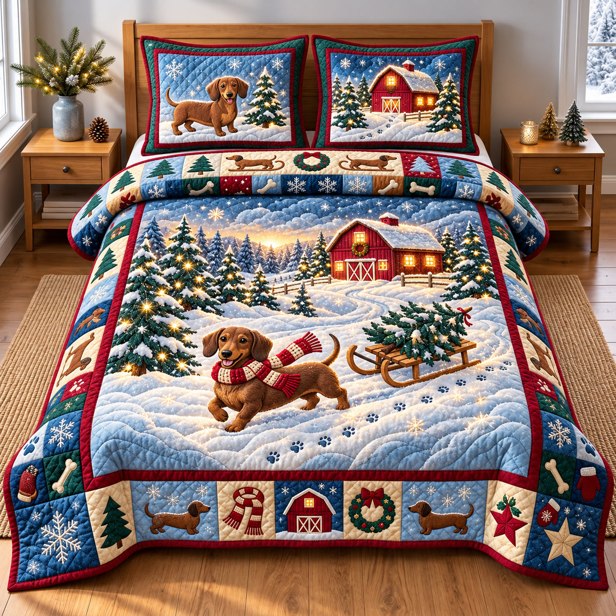 Happy Weenie 3-Piece Quilted Bedding Set GFTOPND3382